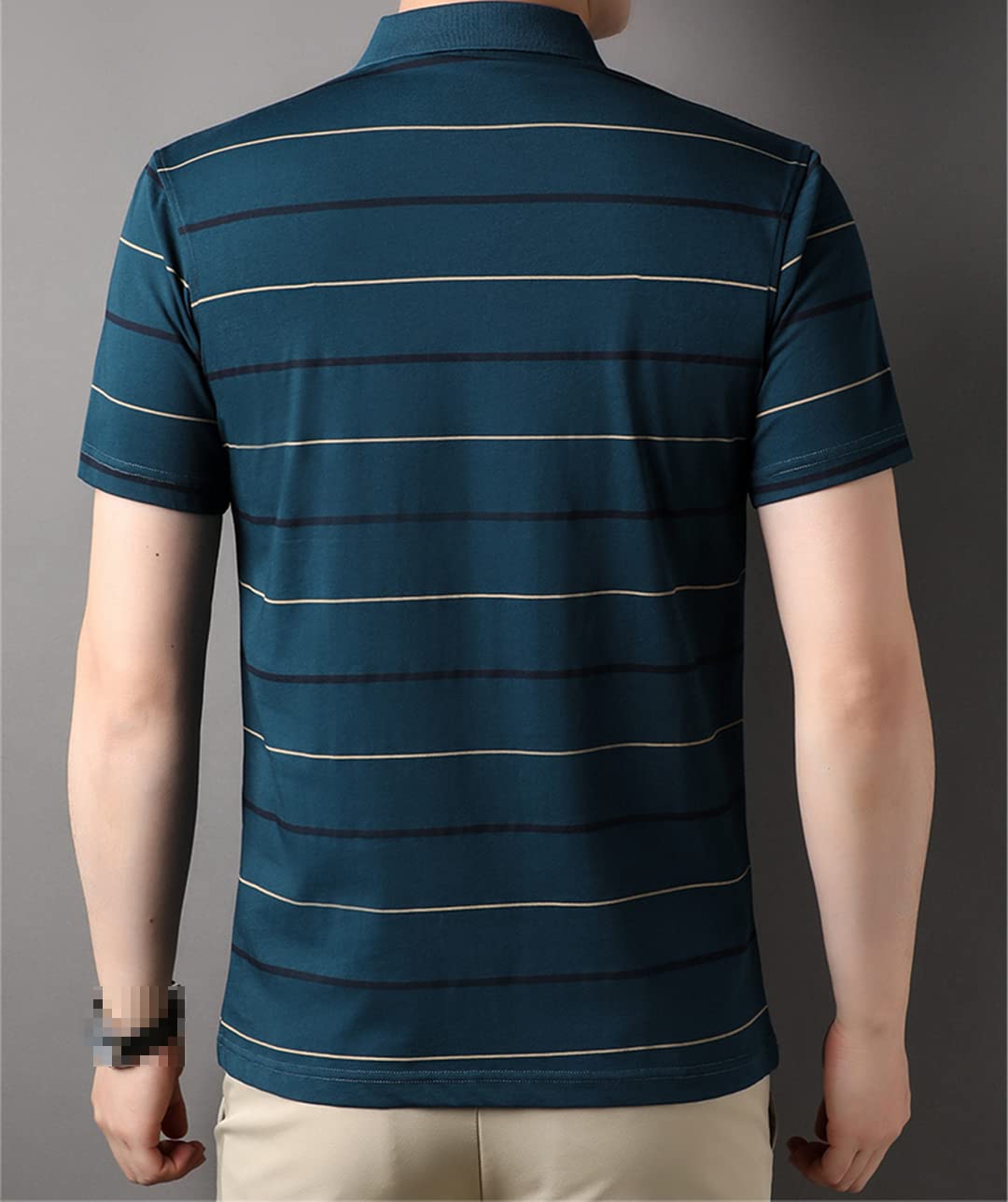 Rfmfkkg Polo de manga corta con estampado de proceso para hombre, a rayas, casual, con bolsillos, para hombre