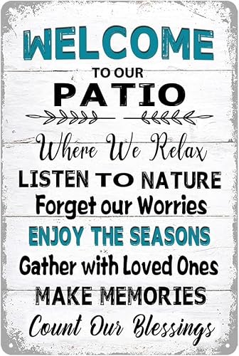 Welcome To Our Patio Vintage Metal Tin Sign Posters Wall Art Aluminum Sign For Cafe Bar Garden Home Bathroom Decoration 6x8 inch