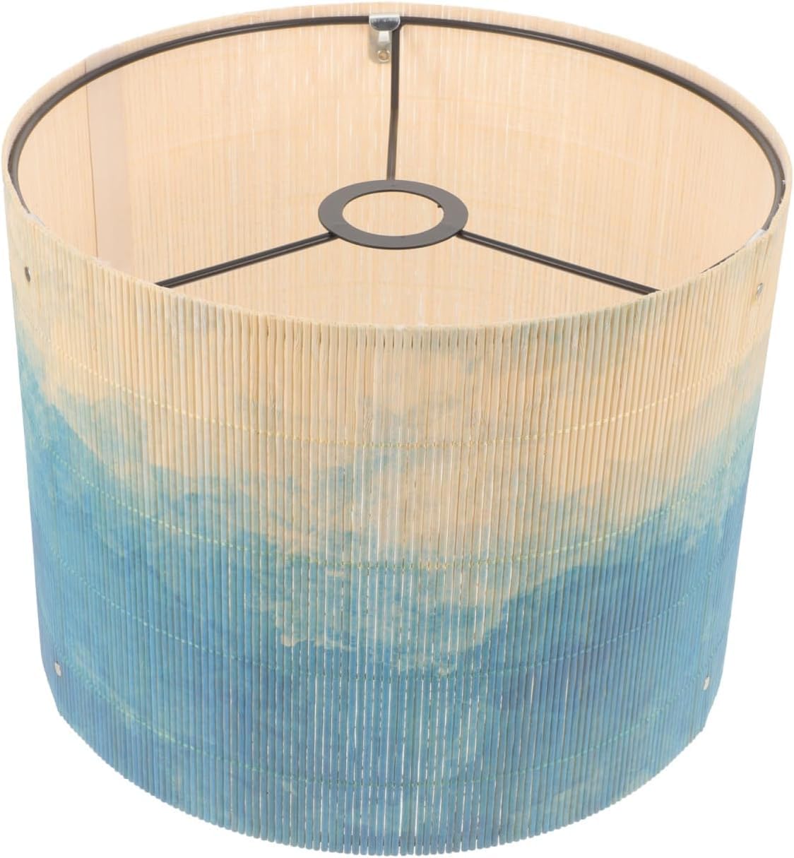 Hemobllo Pantalla de bambú con impresión acuarela azul, casquillo E27, pantalla decorativa para el hogar, 29,9 x 29,9 x 23,1 cm