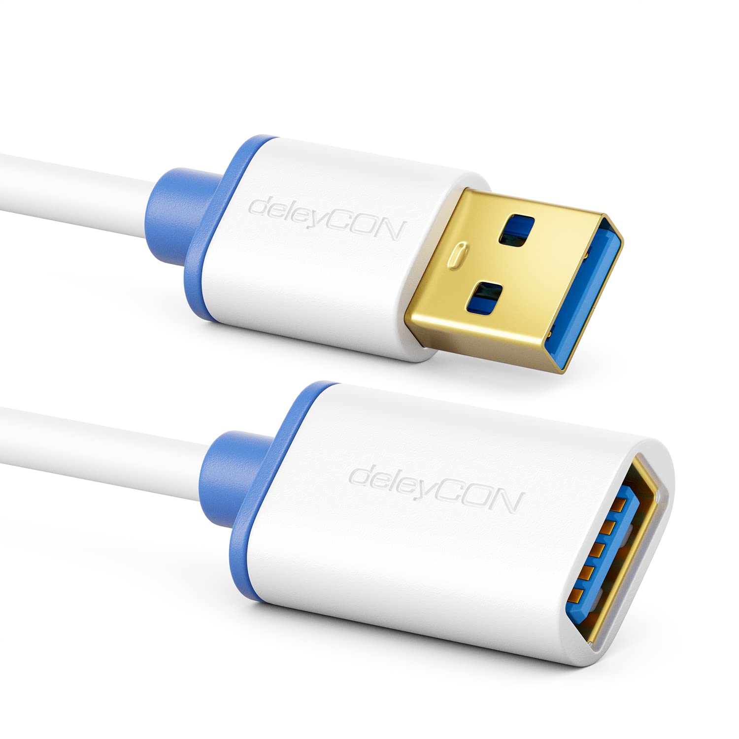 deleyCON 5m USB 3.0 Cavo di Prolunga Super Speed - da Spina USB A a Presa USB A - Tecnologia USB 3.0 Super Speed fino a 5 Gbit/s - Bianco/Blu
