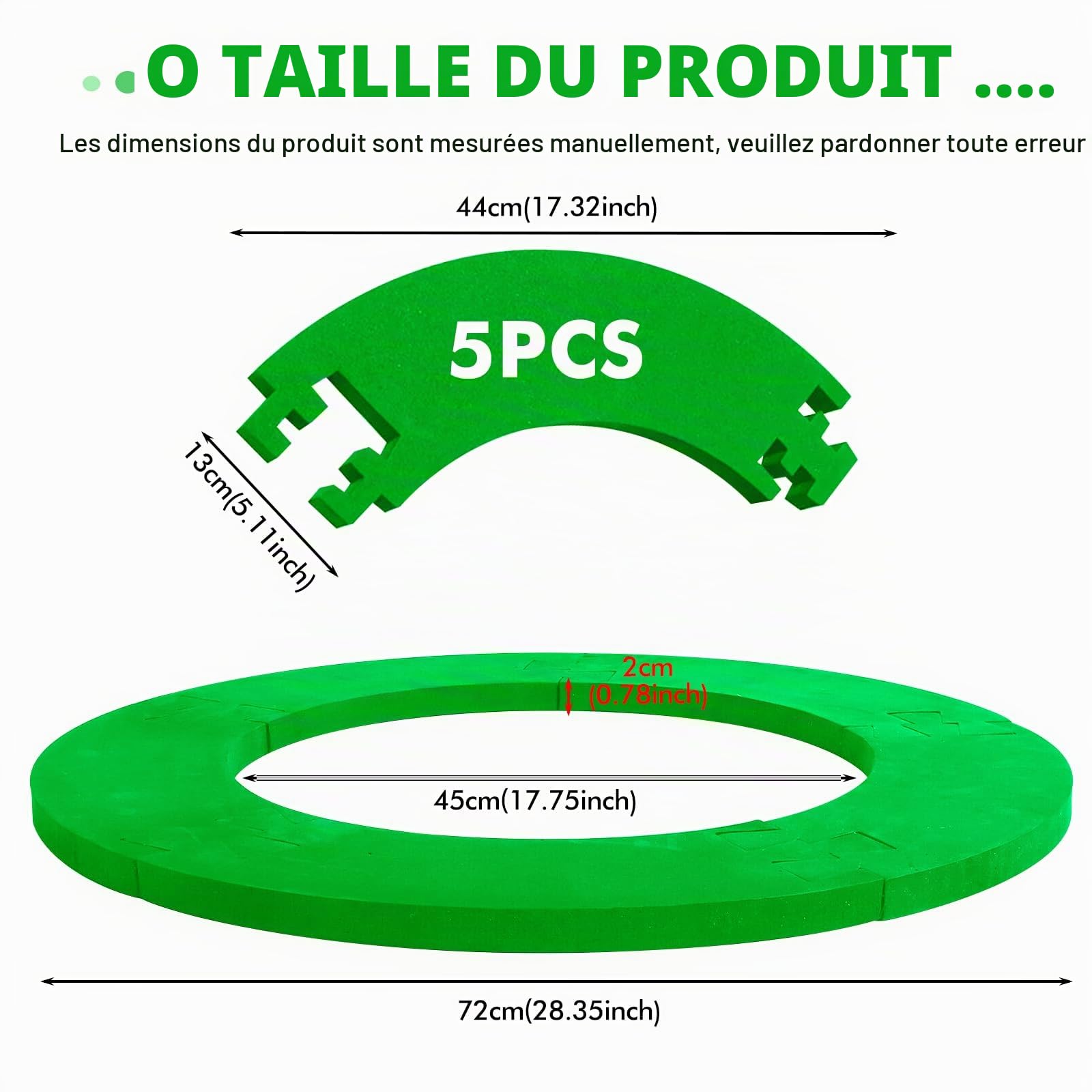 Lot de 5 anneaux de protection pour cible de fléchettes : surround, cadre de cible de fléchettes, pour le garage, protection murale, protection du panneau arrière, 44 x 13 x 2 cm – Vert