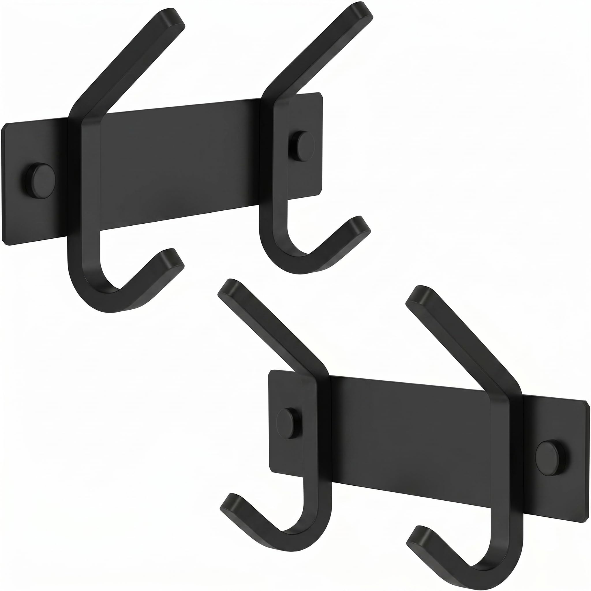 SAYONEYES Matte Black Coat Rack Wall Mount with 2 Double Hooks for Hanging – 6 Inch Heavy Duty SUS304 Stainless Steel Rustic Coat Hooks – Hat, Clothes, Purse, Towel Wall Hooks – 2 Pack