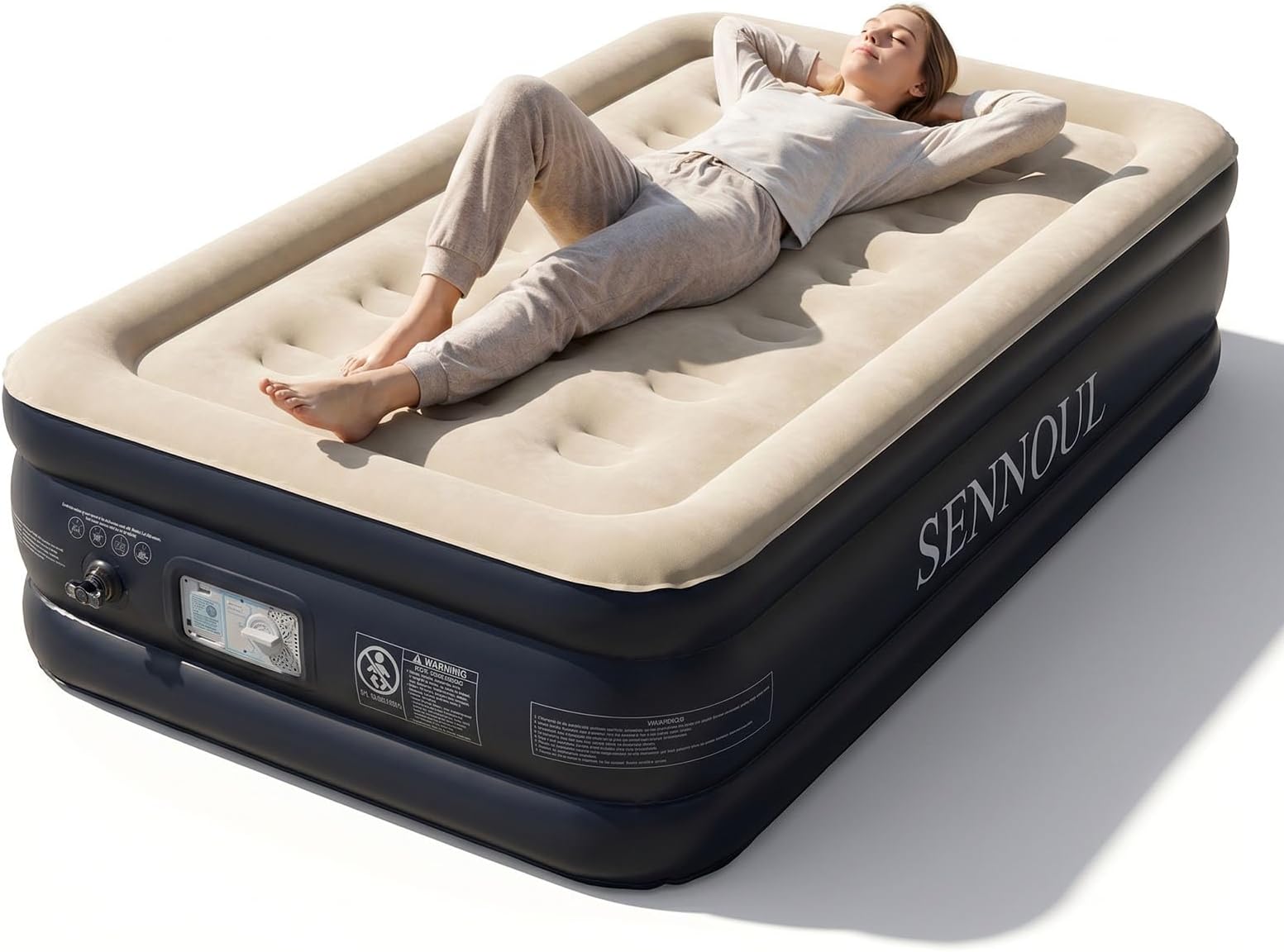 SENNOUL Twin Air Mattress with Built-in Pump,Fast & Easy Inflation/Deflation Inflatable Mattress, Foldable Blow Up Mattress with Storage Bag, Inflatable Bed for Home, Camping & Guests,18"/550lbs Max