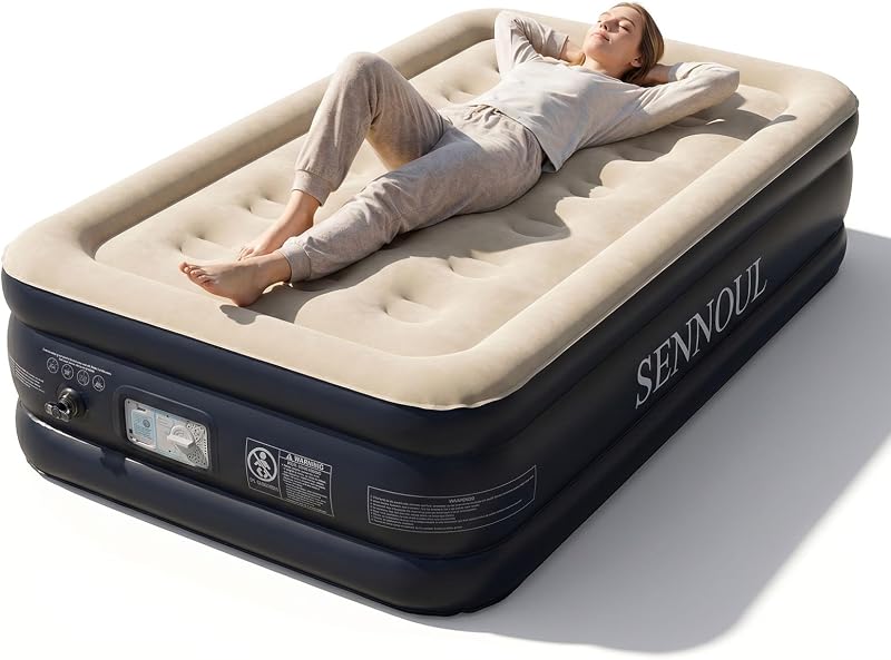 Colchón de aire doble SENNOUL incorporado en la bomba, cama de soplado elevada de 18", 650 lb | Colchón inflable, soporte avanzado de haz de bobina, inflado de 2 minutos, 50% más grueso de PVC, impermeable, 10 años de soporte del fabricante