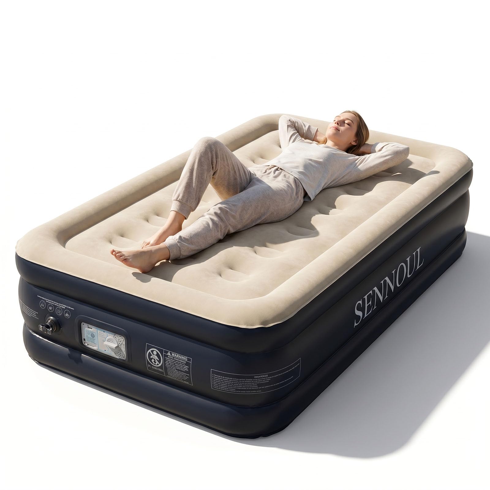 SENNOUL Twin Air Mattress Built in Pump, 18" Raised Blow up Bed,650lb