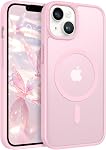 ROUMAYMAY pour iPhone 13/14 Boîtier, puissant magnétique [Compatible avec MagSafe] Protège militaire grade Slim Translucent Matte Skin Smooth Phone Case pour iPhone Couverture en rose de 13/14 6,1 pi