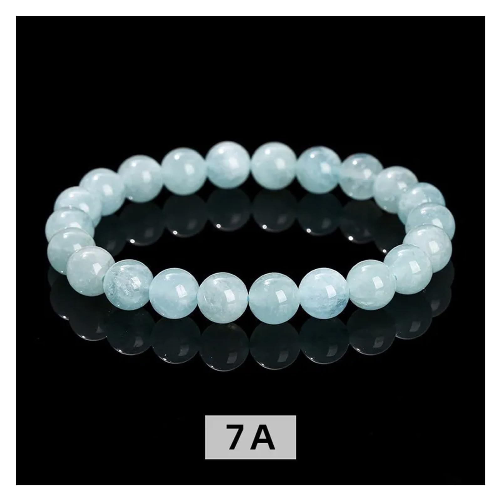 Generico 7A Bracciale con perline rotonde naturali acquamarina Braccialetti elasticizzati in pietra da donna