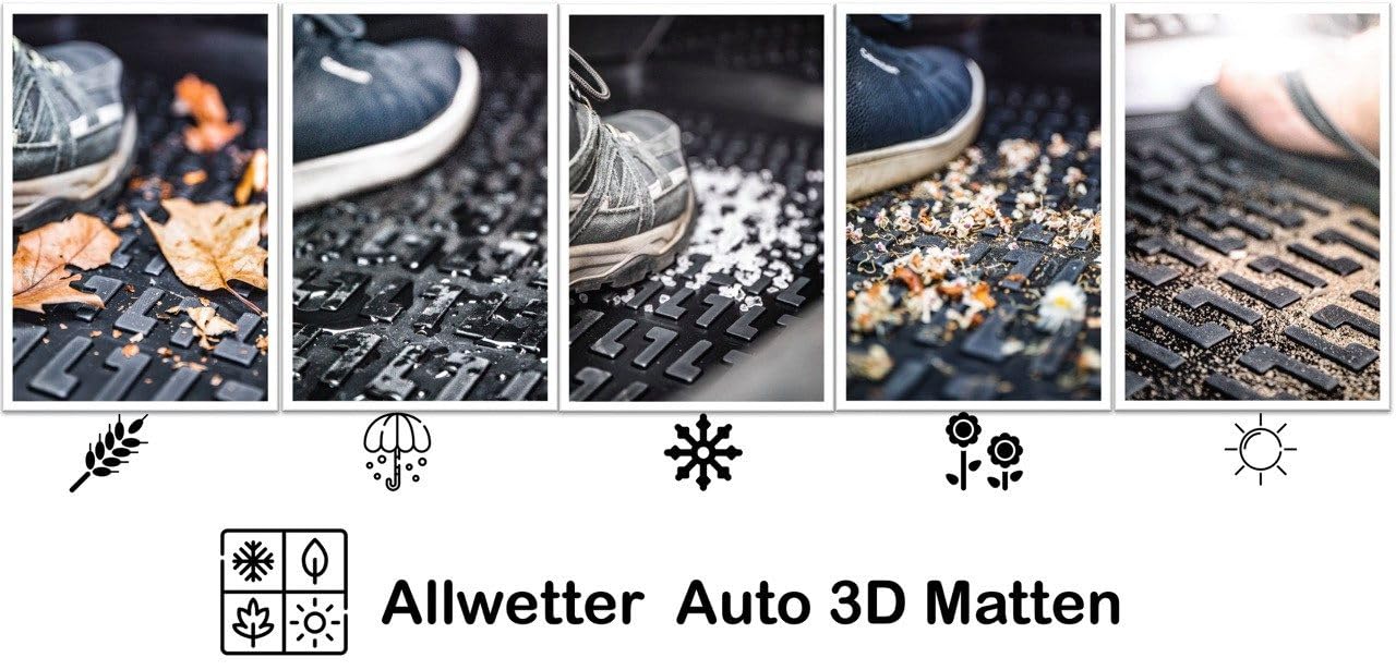 Trimak Dokładnie dopasowane dywaniki samochodowe 3D kompatybilne z Mercedes klasy C W204 2007 - 2014 akcesoria samochodowe 1. i 2. rząd dywaników gumowych samochodów TPE na każdą pogodę Bezzapachowe antypoślizgowe przód i tył czarne