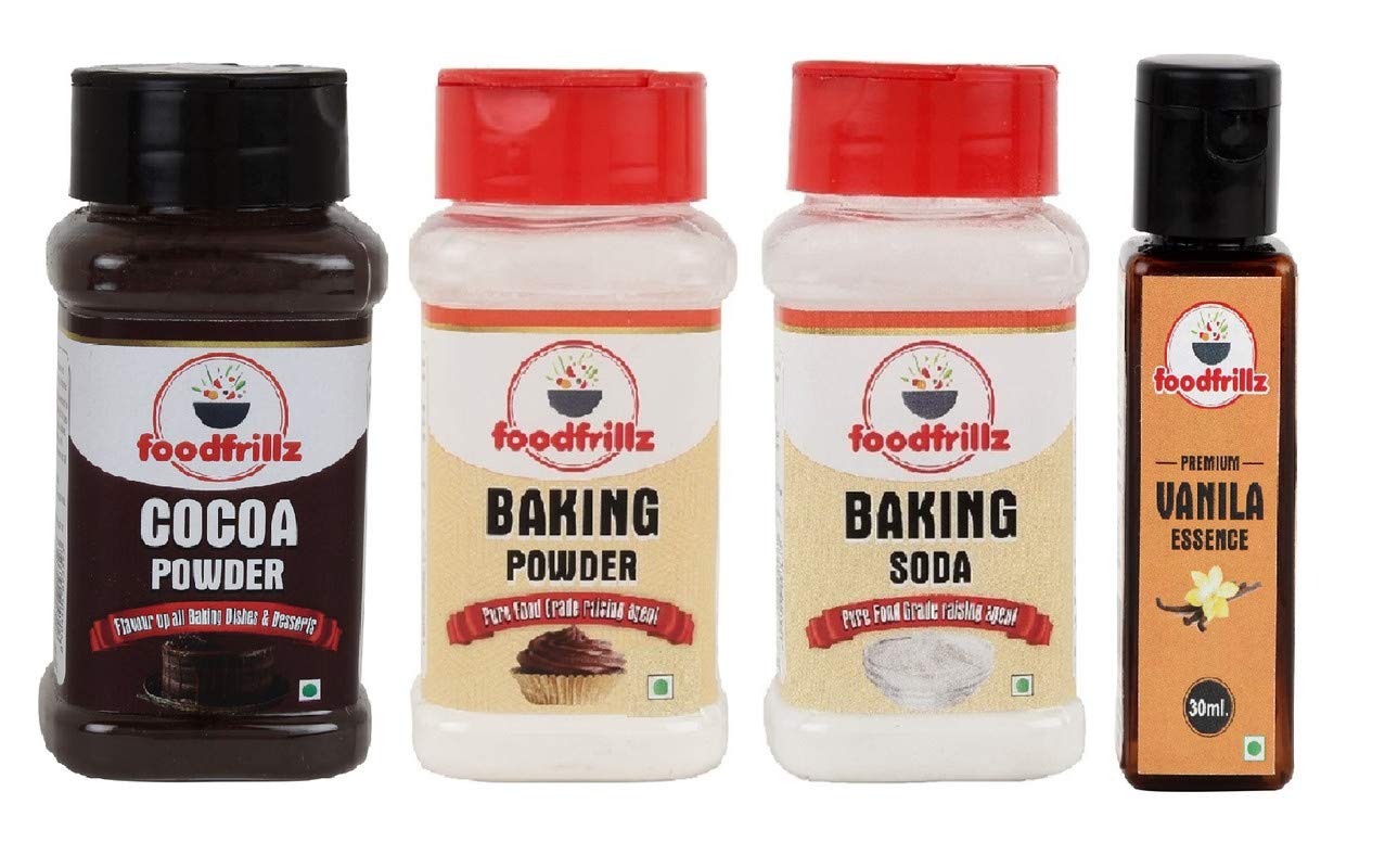 foodfrillz Cocoa Powder(60 g) | Baking Powder(100 g) | Baking Soda(140 g) | foodfrillz Vanilla Essence(30 ml) (B08HV6KYY7) Amazon Price History, Amazon Price Tracker