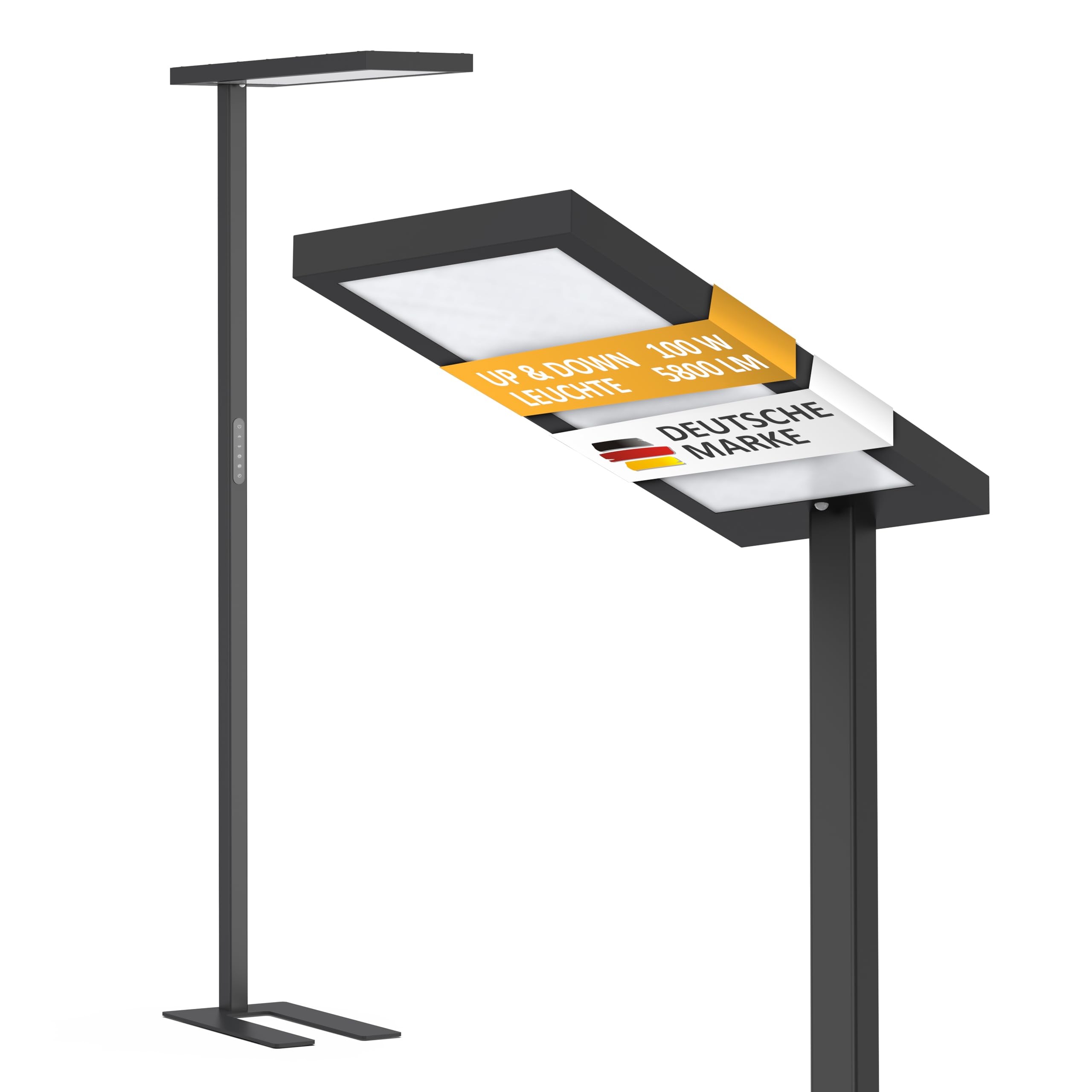 Northpoint LED Stehlampe 100W Büro-Standleuchte mit Bewegungsmelder & Touchsteuerung – 5800 Lumen, 4000K Tageslichtweiß, dimmbar, Favoritenmodus, Timer Büro- & Wohnzimmerlampe (schwarz)