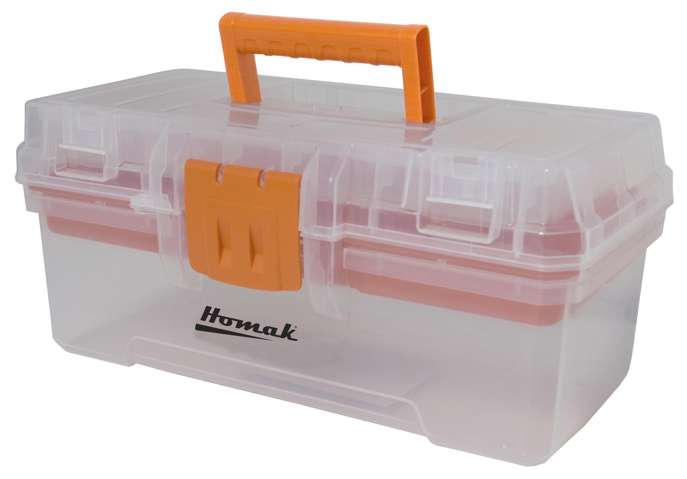 Homak 12-Inch Plastic Transparent Toolbox with Tray, TP00112055