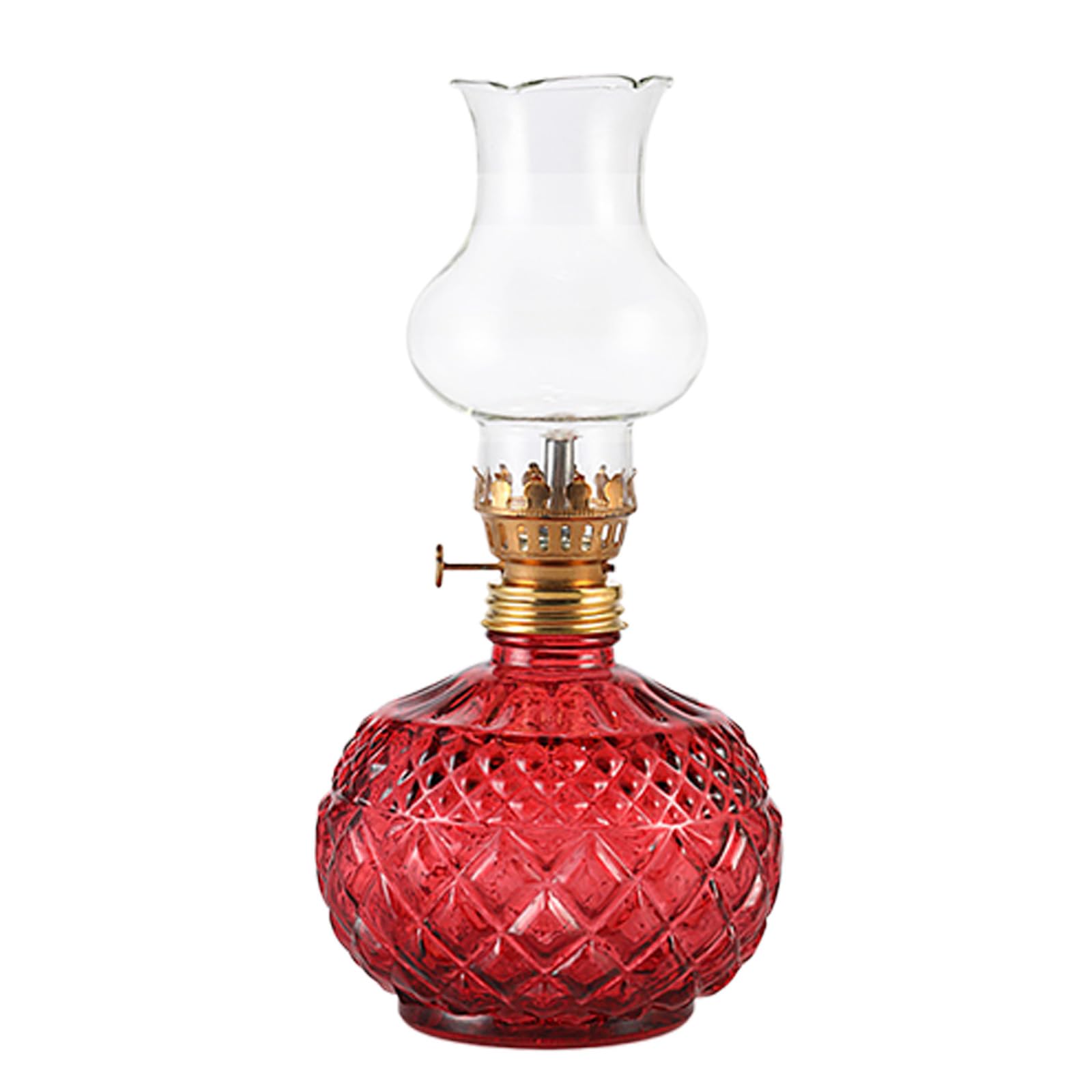 Hsioluted Red Decorative Glass Oil Lamp Emergencies Lighting Indoor Table Decorative Light For Tabletop Bedside Shelf Enduring Antique Glass Lamp