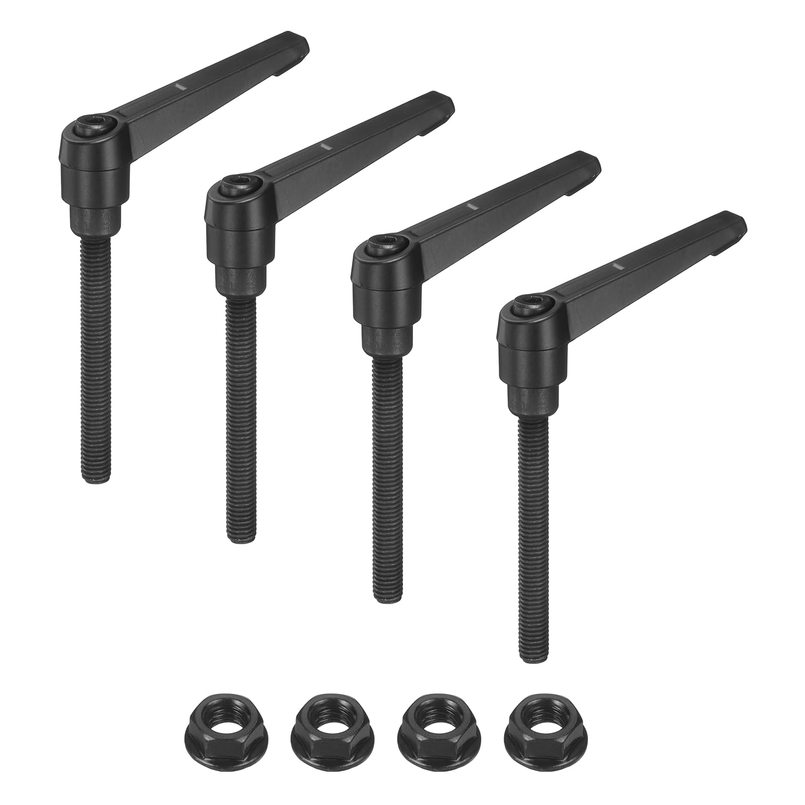 sourcing map 4Pcs Adjustable Clamping Lever Handles, M8x70mm Zinc Alloy Male Thread Stud Knobs with Nuts Quick Release Bolt Rotating Screw Handles for Lathes Woodworking, Black