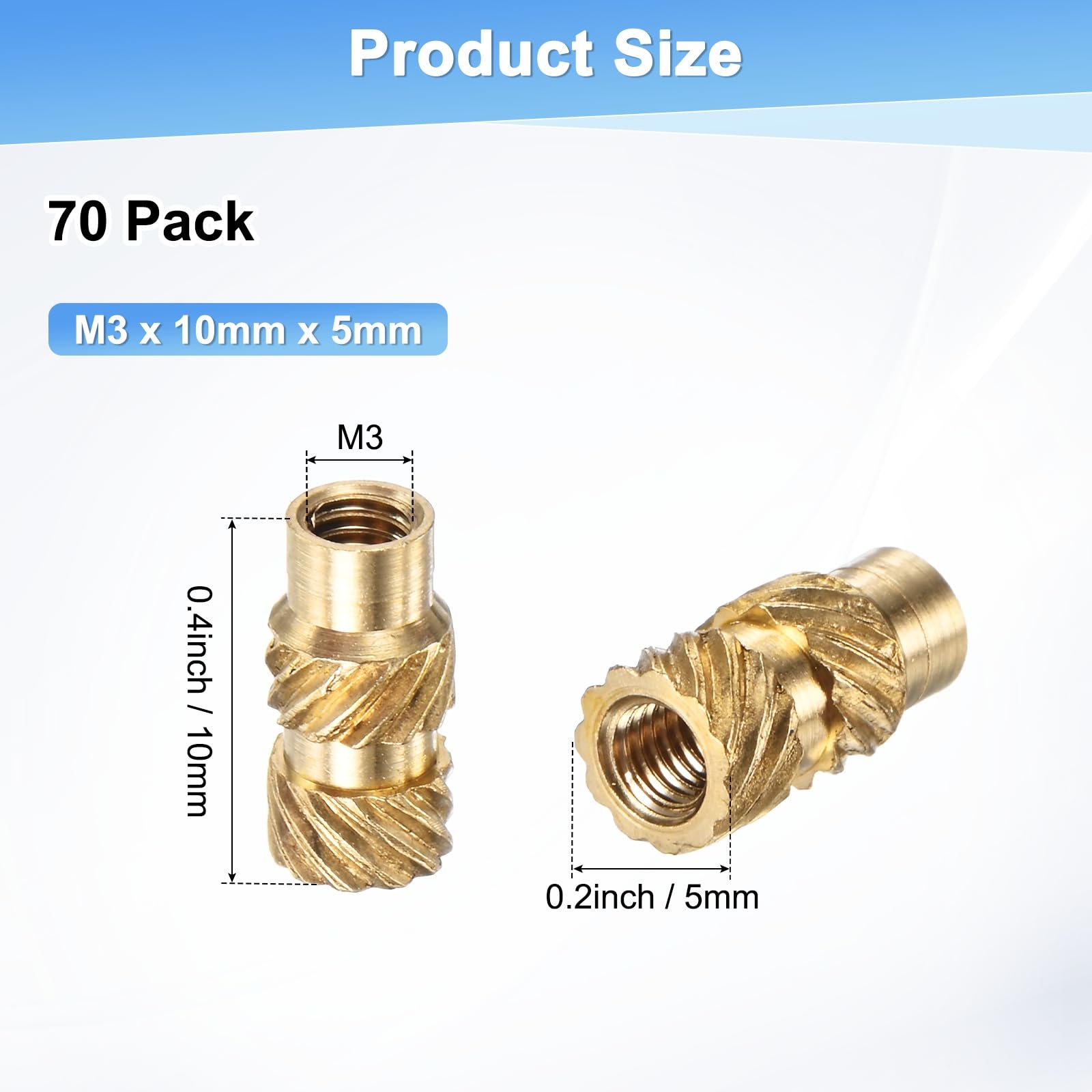 M3 Threaded Inserts – 5mm X 5mm Brass Knurled Nuts, 100-Pack For 3D Printing & Plastic Embedding
