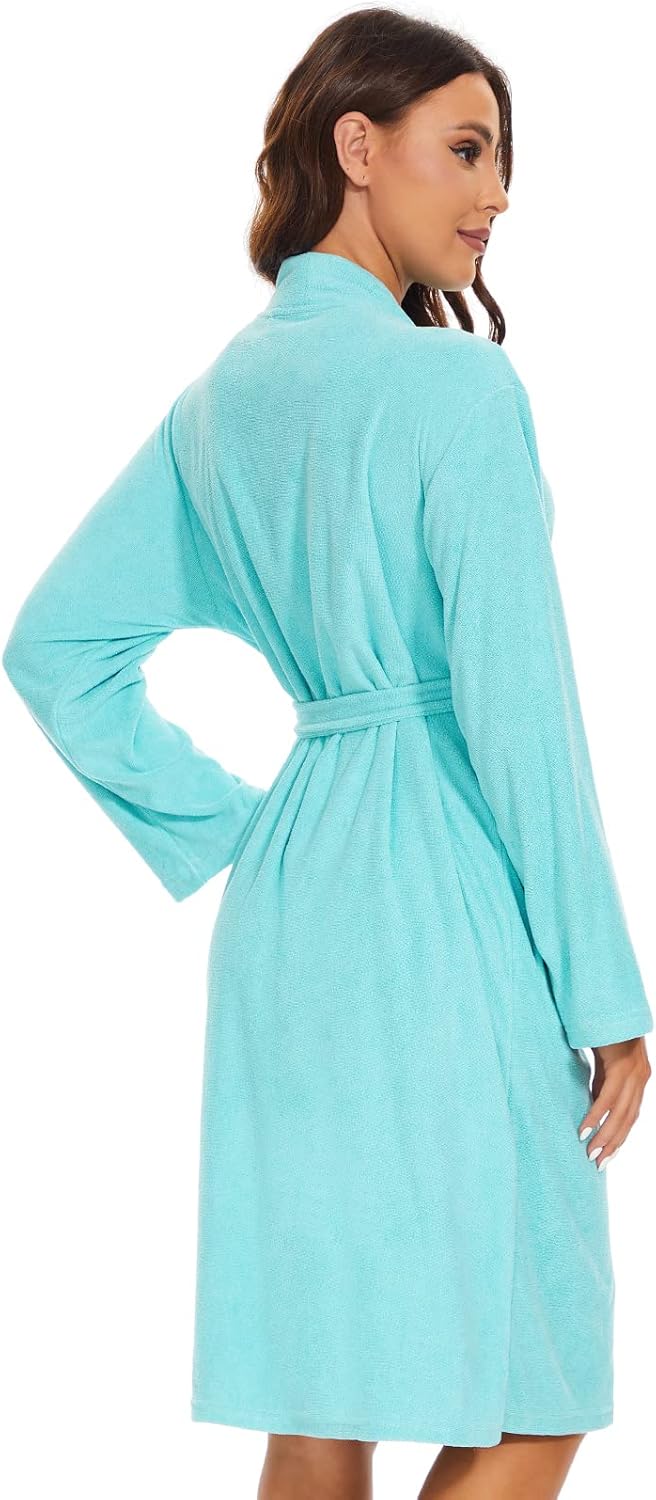 Knuffnee Women Bath Robes Terry Cloth Towel Robe Knee Length Bathrobe with Pockets - Image 3