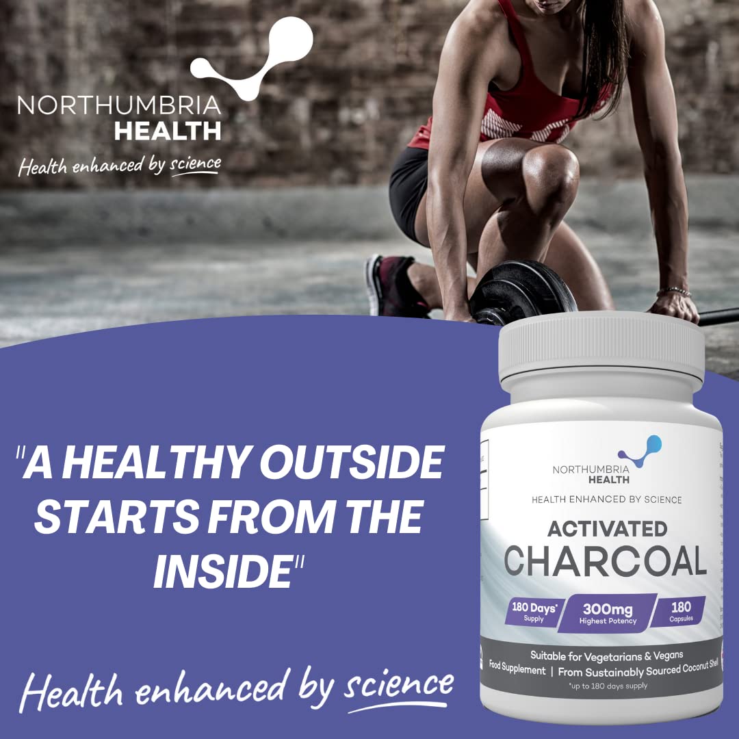 Activated Charcoal Capsules 300mg per Capsule, 180 Vegan Capsules, Reduce Flatulence, Gas