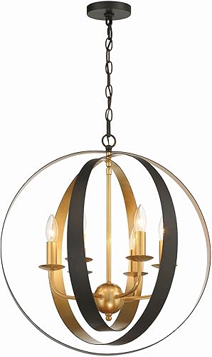 Crystorama Luna - Candelabro grande de 6 luces de bronce y esfera dorada - Lámpara de techo - Candelabros para pasillo, sala de estar, vestíbulo,
