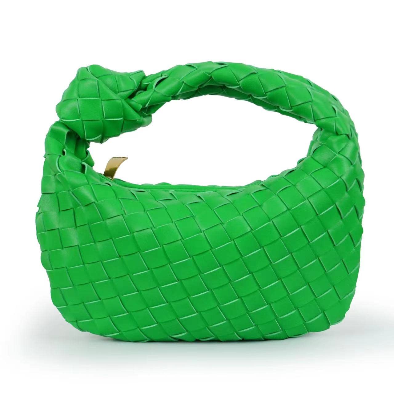 Women PU Leather Woven Handbag Fashion Handmade Hobo Shoulder Bag Woven Clutch Bag Knotted Casual Dumpling Pouch