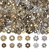 SUNNYCLUE 1 caja de 360 tapas de Cuentas de Flores con Filigrana de Metal, Espaciadores de Extremos Sueltos Florales Huecos de Aleación de Plata Tibetana Antigua Dorada para Hacer Joyas, Manualidades,