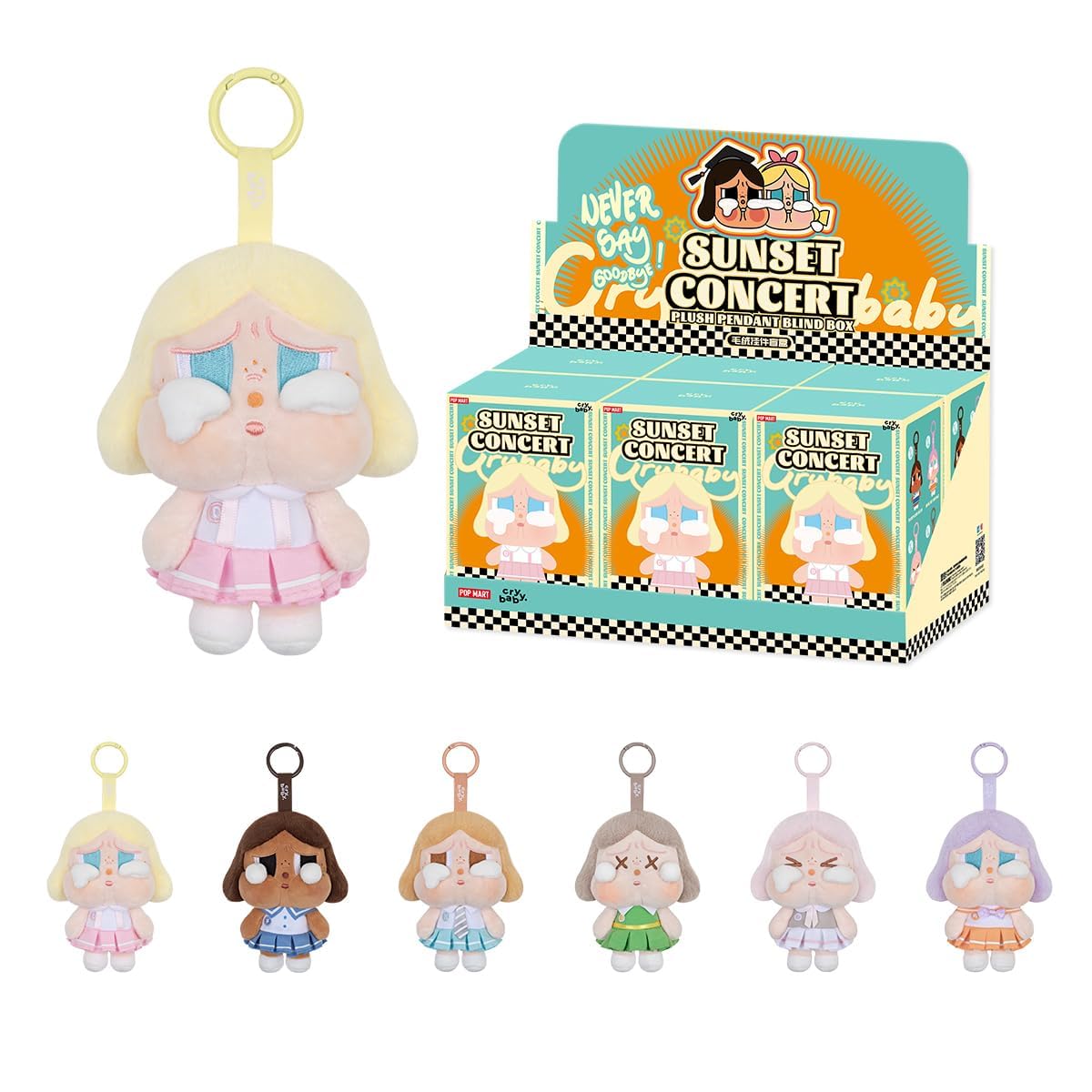 POP MART CRYBABY Sunset Concert Series-Plush Pendant Whole Set（6Boxes） 2.5 inches Articulated Character Premium Design Gifts for Fan-Favorite Collectible Toy Art Action Figure