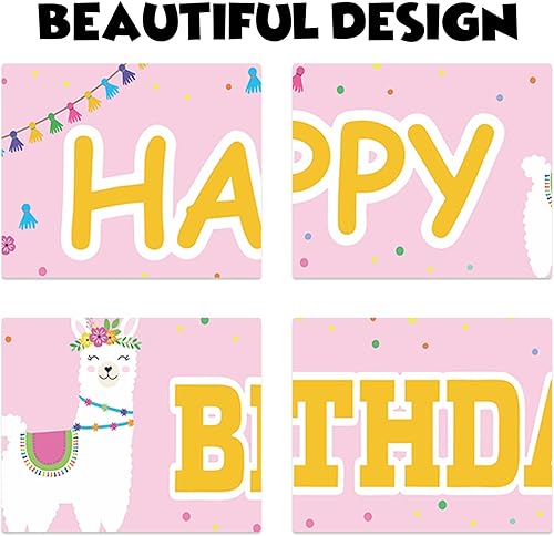 Miniatura 3 de Cartel de llama alpaca con texto en inglés «Happy Birthday» de color rosa, bonito telón de fondo para decoración de patio, niña, niño, princesa,