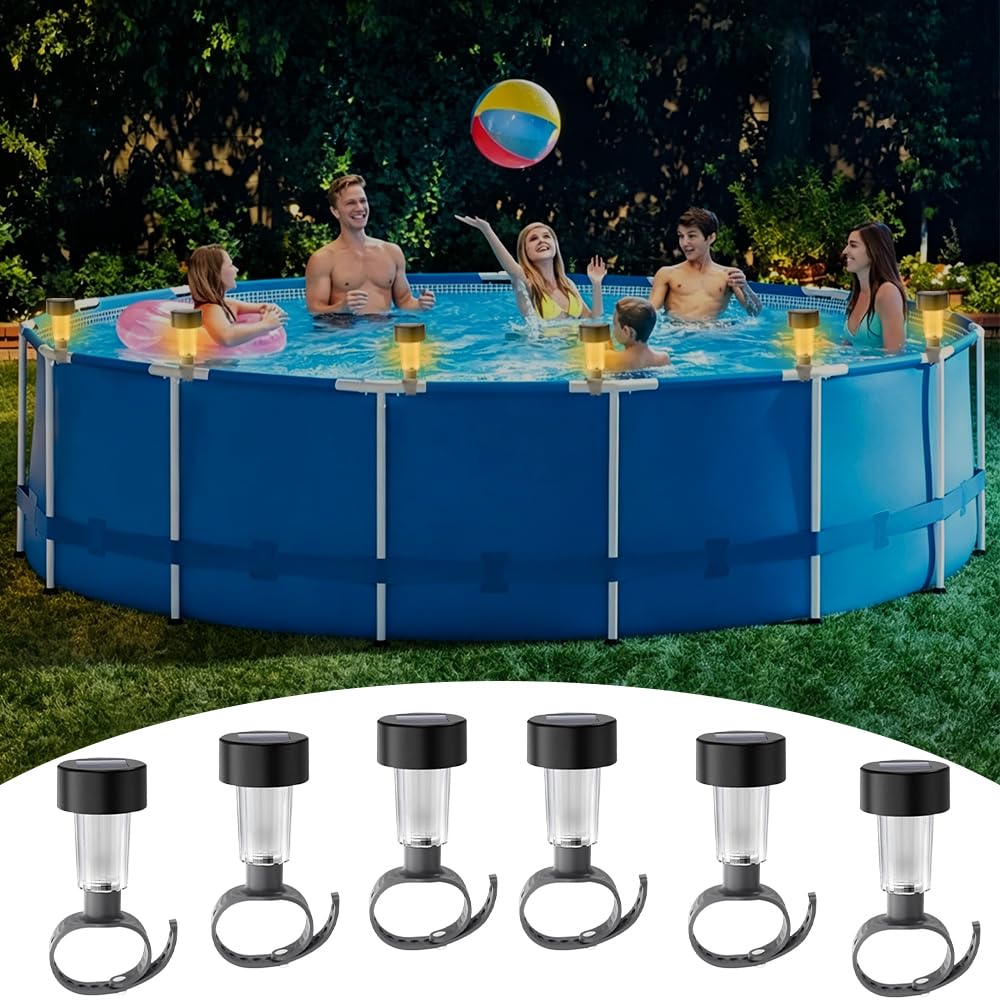 Luci Solari Per Piscina, 6PCS Illuminazione Solare per Laghetti,Impermeabilità IP65 Luci Per Piscina Fuori Terra, Luci Piscina Solari,Luce Solare Led Esterno,per Gradini Cortili Prato Vialetto