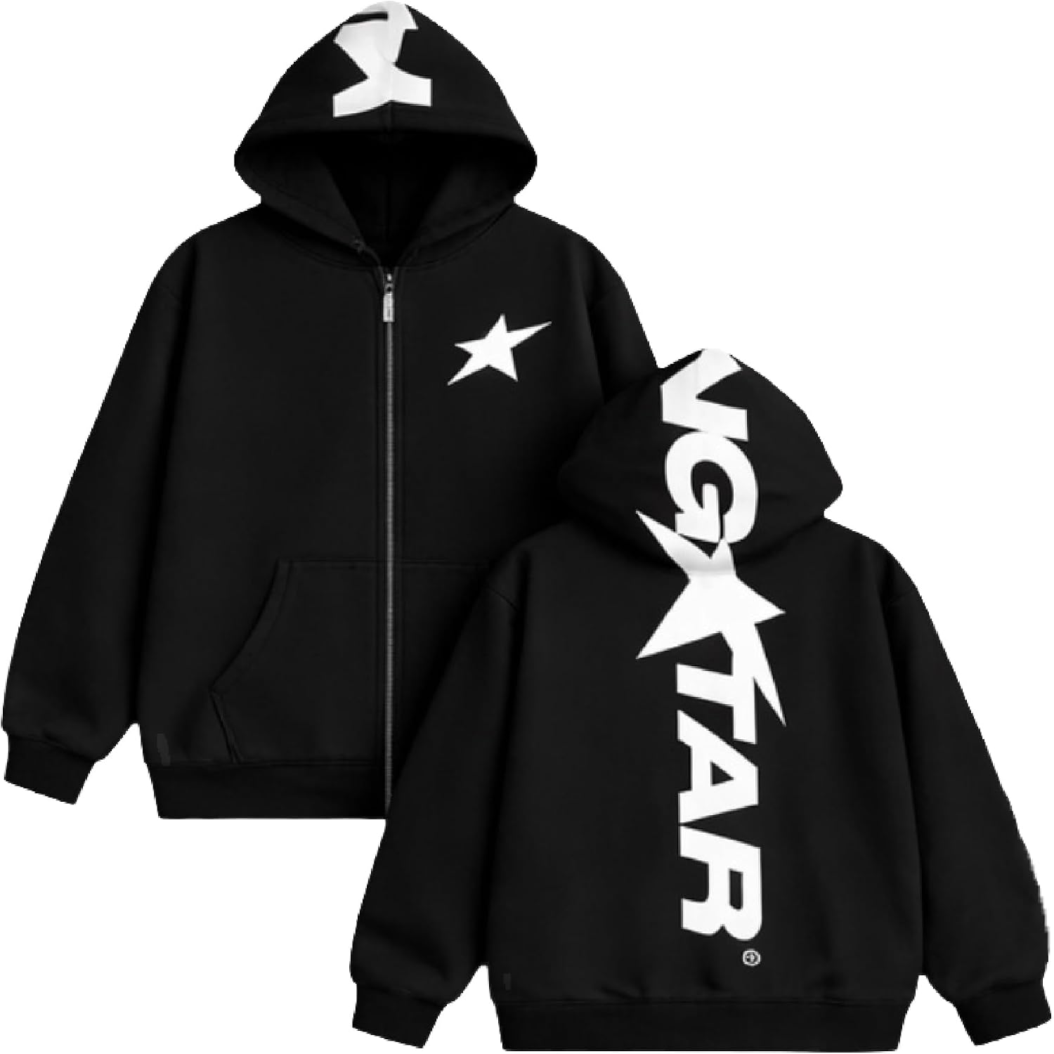 YNGSTAR Zip Hoodie in Cream, 100% French Terry Oversized RIRI Zip Hoodie with Kangaroo & Patch Pockets