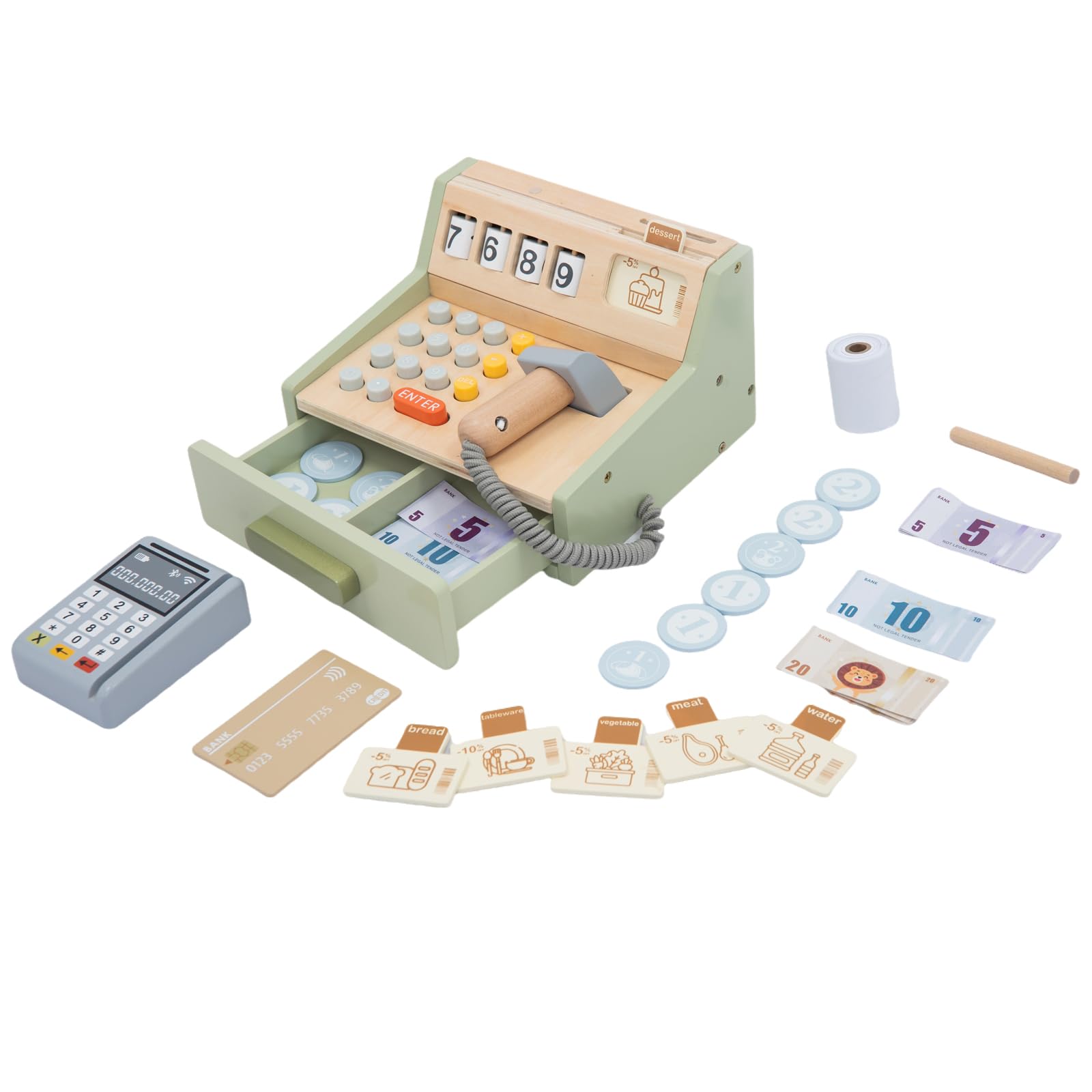 UMU Register Toy Self-Checkout Set Pretend Play Store Game Register Money Bill Money Set Wooden Toy 35 Pieces Educational Toy Shopping Together 3 Years 4 Years 5 Years 6 Years Gift : Toys & Games