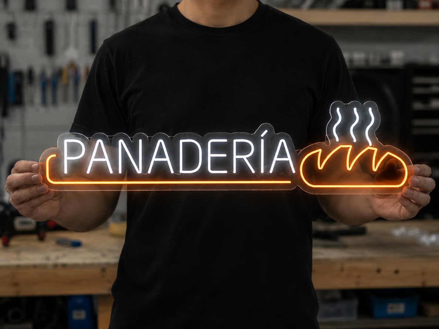 Letrero Panaderia para negocios Cartel Luminoso LED Escaparate, Decoración de Pared en Metacrilato, Luz Brillante, aproximadamente 101X22 cm alimentación 12v