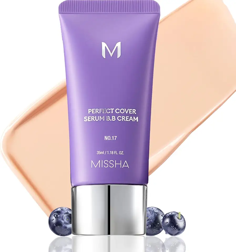 MISSHA M Perfect Cover Serum Bb Cream Nº 17 Claro - Com Subtom Frio, Tom De Pele, Hidratante Cor, Base Cuidado, Complexo Superalimentos, Pele Vidro, Maquiagem Coreana, 1,18 Fl Oz