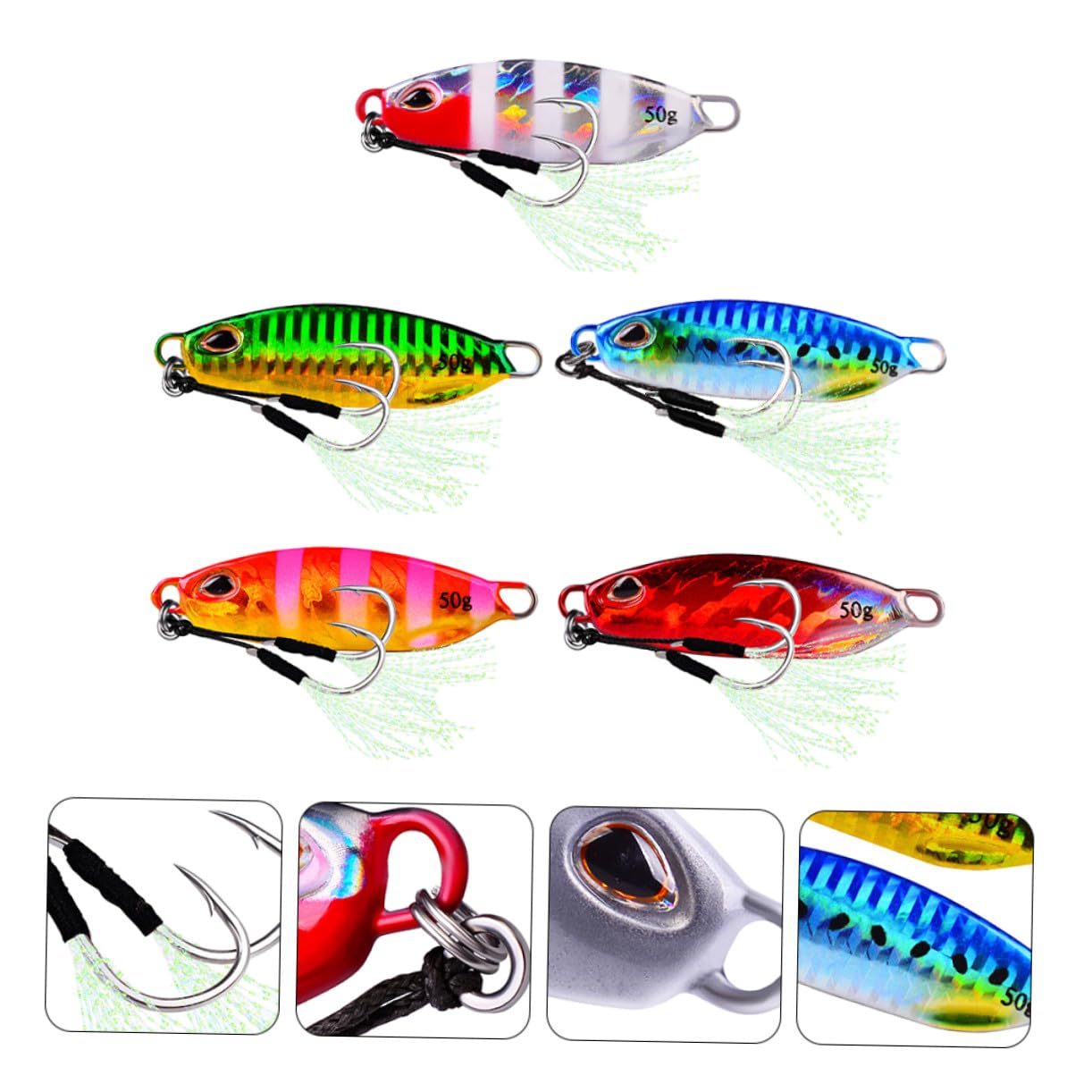 Abaodam Señuelos de Pesca Metálicos Diseño Reflectante y Forma de Pez, Sistema de Transferencia de Gravedad, Pack de 5 para Pesca al Aire Libre