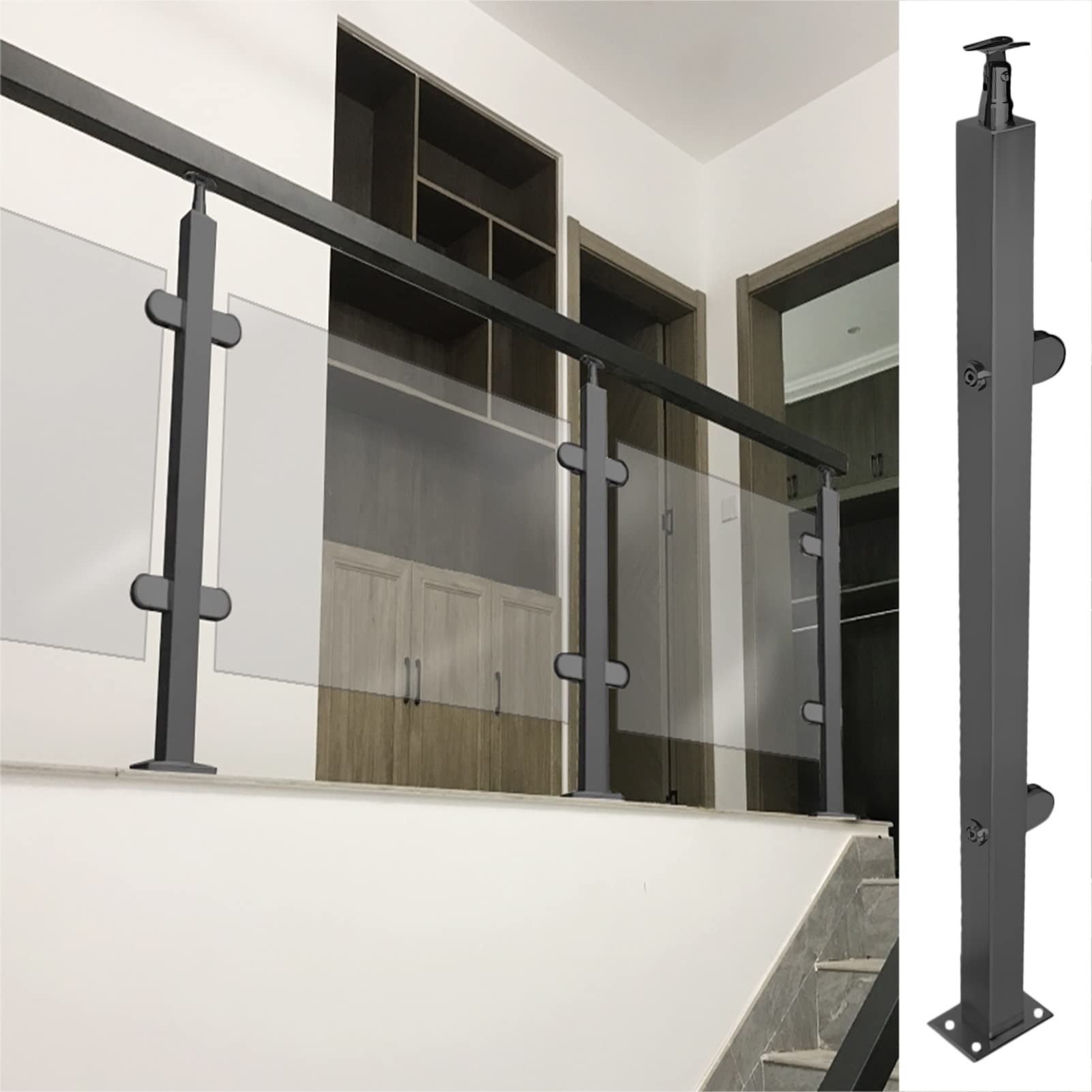 Poteau de garde-corps en verre en acier inoxydable noir haut de gamme pour villa