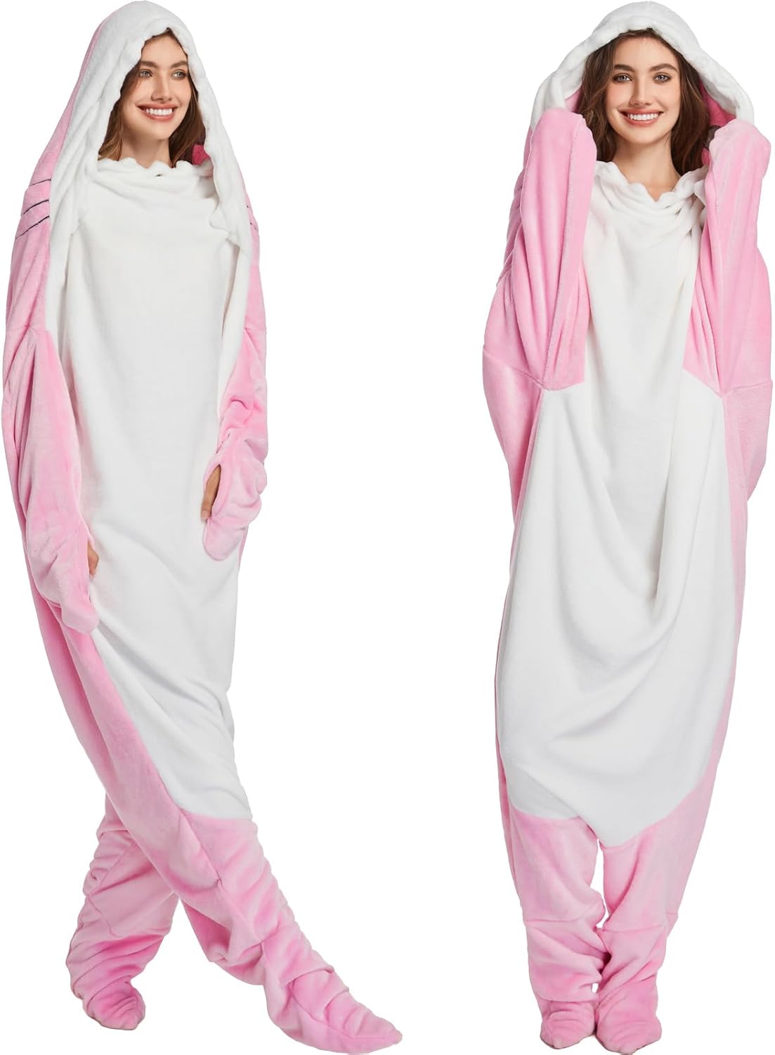 Shark Blanket Hoodie Onesie for Adult Kids, Cozy Flannel Throw Wearable Blanket, Cartoon Animals Shark Onesie Shark Costume - Image 3