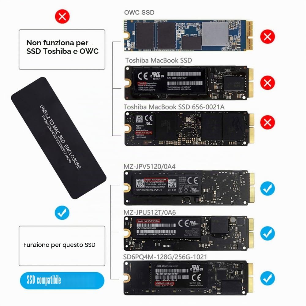 CY Adattatore 20Gbps USB3.2 Tipo-C USB-C a 16+12 Pin Mobile Box HDD Enclosure per MAC Air Pro 2013 2014 2015 2016 2017 SSD Custodia portatile