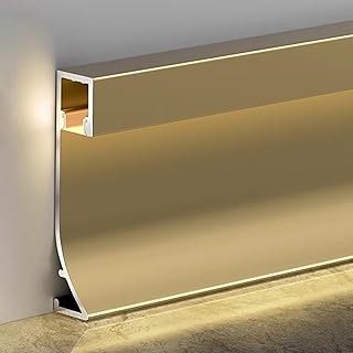 Aluminum LED Channel for Baseboard Lighting, Surface Mounted Floor Skirting Board, LED Skirting Baseboard Home Decor for Living Room Theater Bedroom(Gold,1.5m (4.9ft))