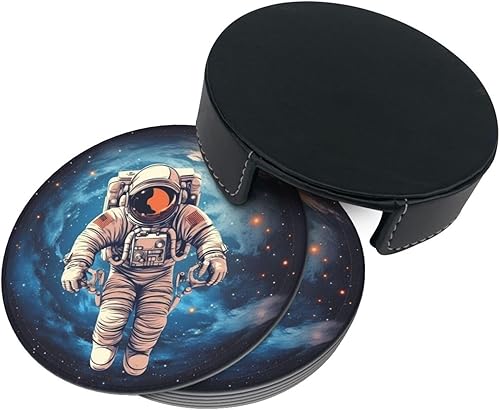 Miniatura 4 de Astronauta Planet - Juego de 6 posavasos redondos resistentes al calor, con estuche de almacenamiento para cocina, bar, decoración del hogar, regalo