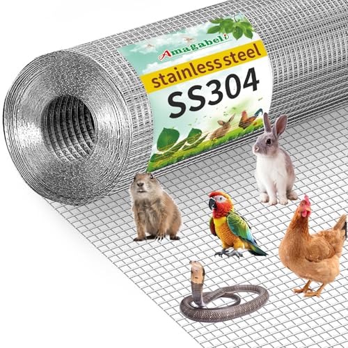 AMAGABELI GARDEN & HOME 36inchx50ft SS304 Stainless Steel Hardware Cloth 1/2 inch 18 Gauge Chicken Wire Fencing Welded Wire Mesh Fence Roll Poultry Netting Bird Cage Coop Rodent Proof Gopher Rabbit