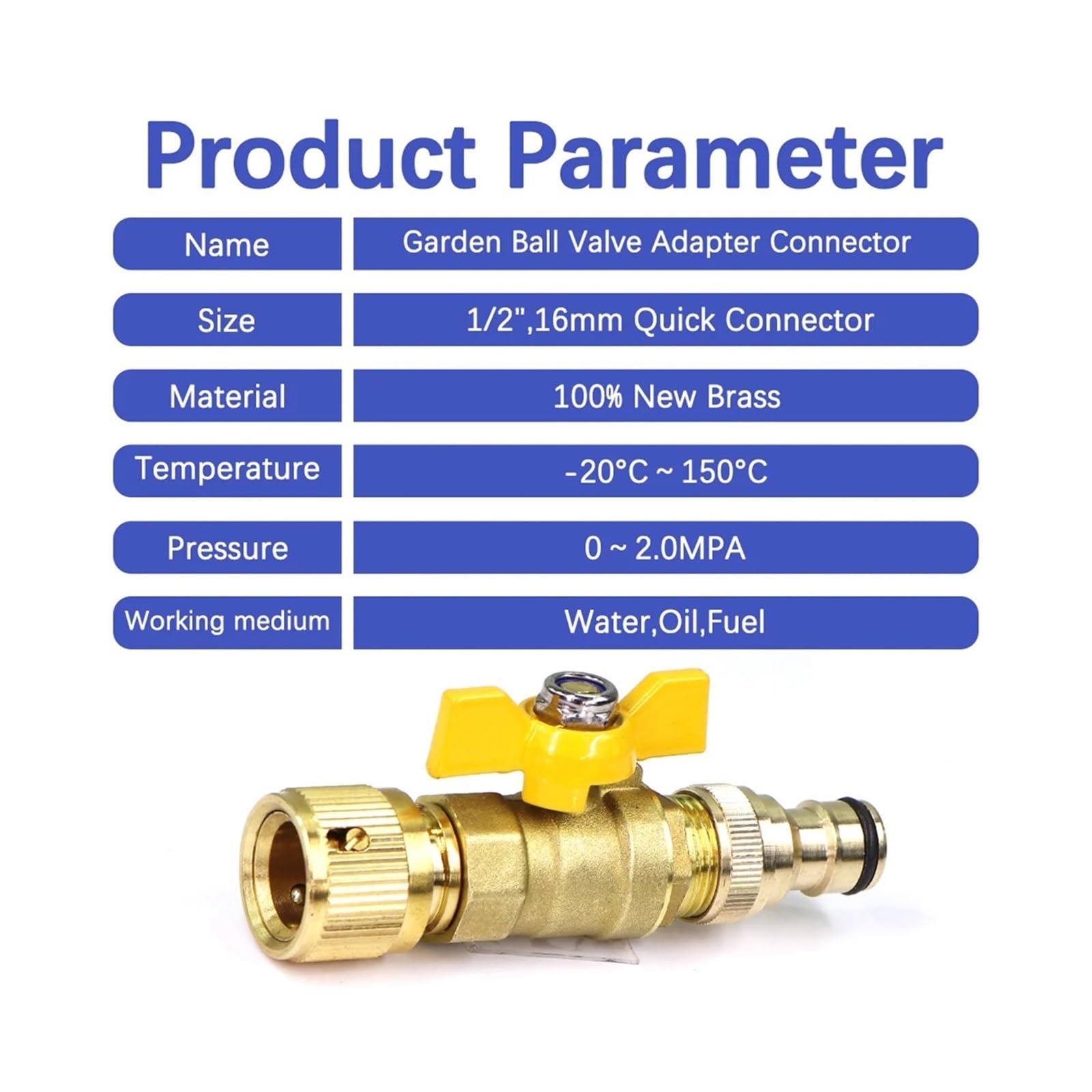 Adapter Węża Z Mosiężnym Zaworem Kulowym 1/2" | Mosiężny zawór odcinający 1/2" Szybkozłącze z końcówką do węża 16 mm(Male to Female)