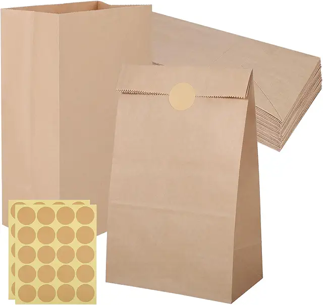 20 Stück braune Kraftpapiertüten 28x15x9cm mit Aufklebern für Geschenke & DIY