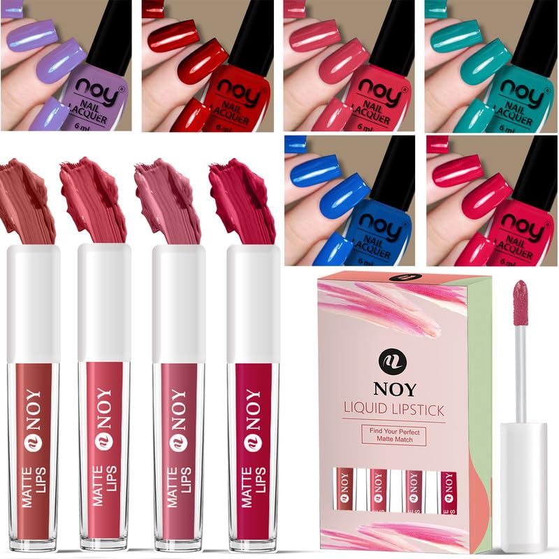 Noy Nail Polish Lipstick Combo With Glossy Finish Nail Paint & Liquid Lipstick Set For Stunning Beauty Noy Nail Polish Lipstick Combo With Glossy Finish Nail Paint & Liquid Lipstick Set For Stunning Beauty