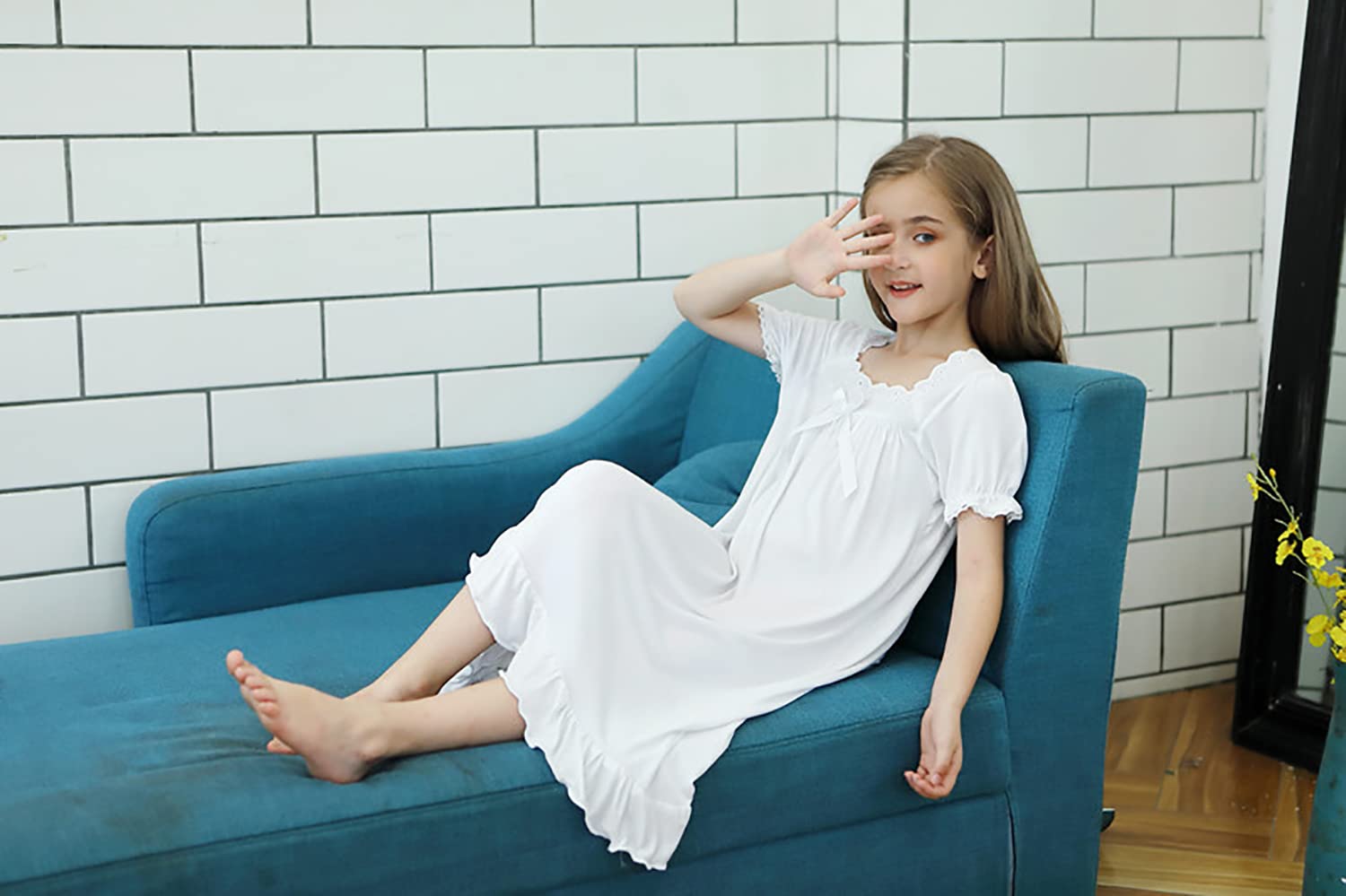 Verve Jelly Camisones para niñas, ropa de dormir de manga corta, cómoda camisa de dormir de princesa, vestido de pijama, vestido de dormir para niña pequeña