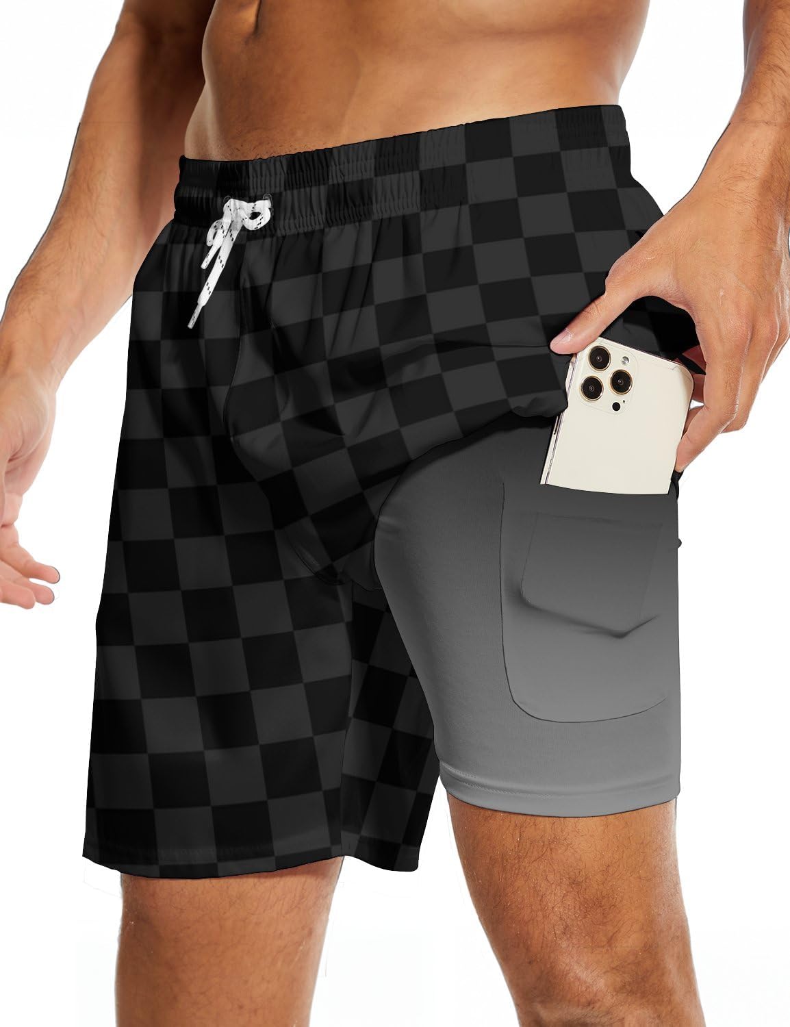 Socira Men's Swim Trunks with Compression Liner, Quick Dry Mens 2 in 1 Swimming Trunks Men Beach Bathing Suits Swimsuit