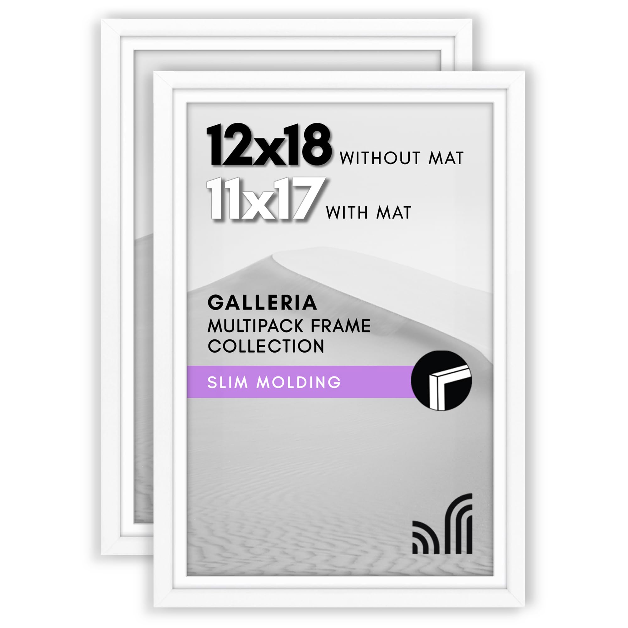 Americanflat White 12X18 Poster Frame With Polished Plexiglass - Set Of 2 - Use As 11X17 Frame With Mat Or 12X18 Frame Without Mat - Galleria Collection - Photo Frames For Wall Display