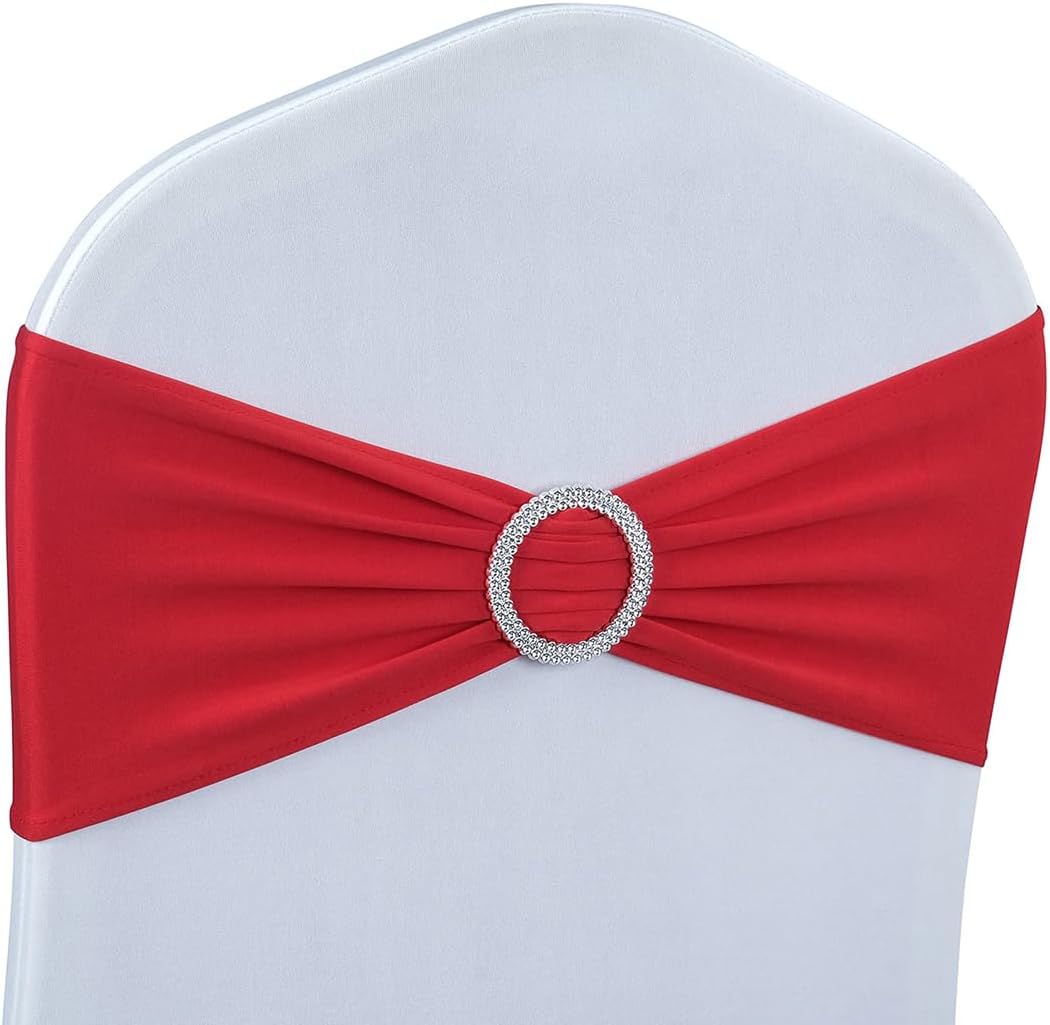 100 PCS Spandex Chair Sashes Bands Stretch Chair Ties Bows with Buckle Slider for Wedding Party Banquet Decoration（red）