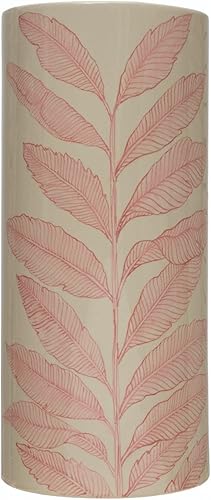 Creative Co-Op Soporte para paraguas de gres florero de palma rosa, 8 pulgadas de largo x 8 pulgadas de ancho x 19 pulgadas de alto, color crema