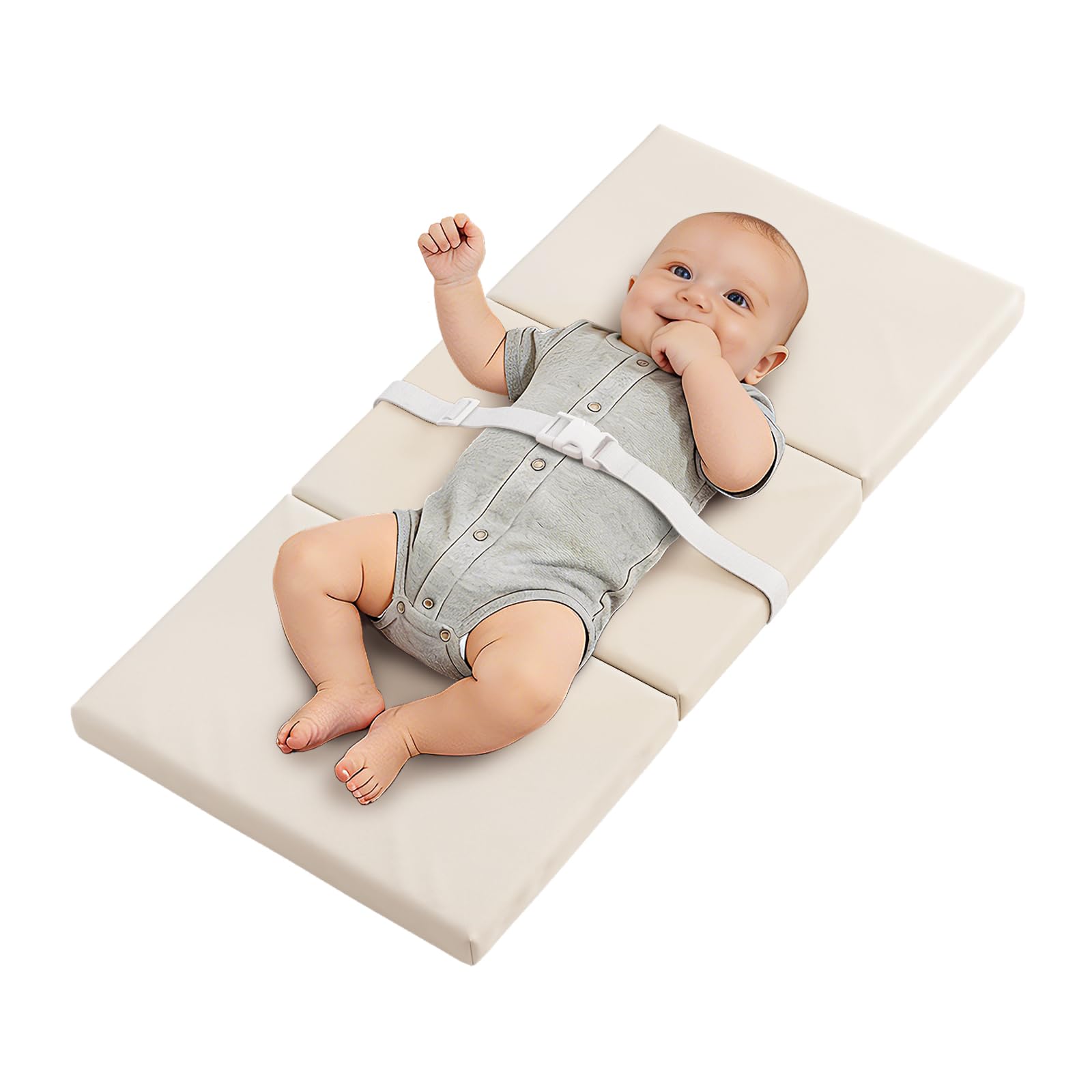 YACODAVO Foldable Baby Changing Pad with Vegan Leather Cover, Standard Side Waterproof & Wipeable Changing Pad for Toddler, Flat Foam Travel Diaper