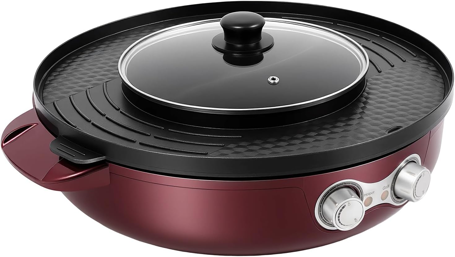 2 in 1 Hot Pot with Grill,2200W 110V Electric Removable Korean BBQ Hotpot Pots,Dual Control Shabu,Multi-Function Smokeless Barbecue Electric Baking Pan,Dual Split Design, for 5 to 15 People