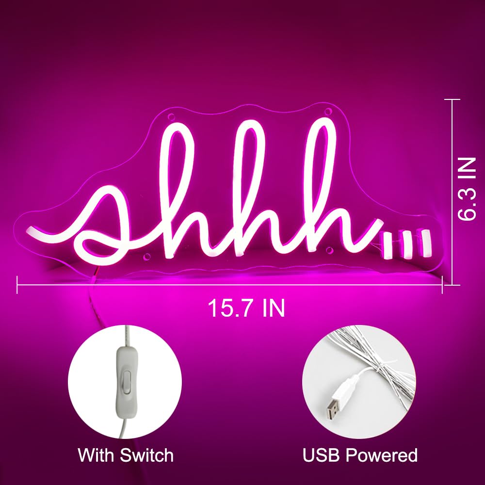 YYUAN "Shhh" Neon Sign For Wall Decor - USB Powered LED Acrylic Light For Bedroom, Office, Library - View #12