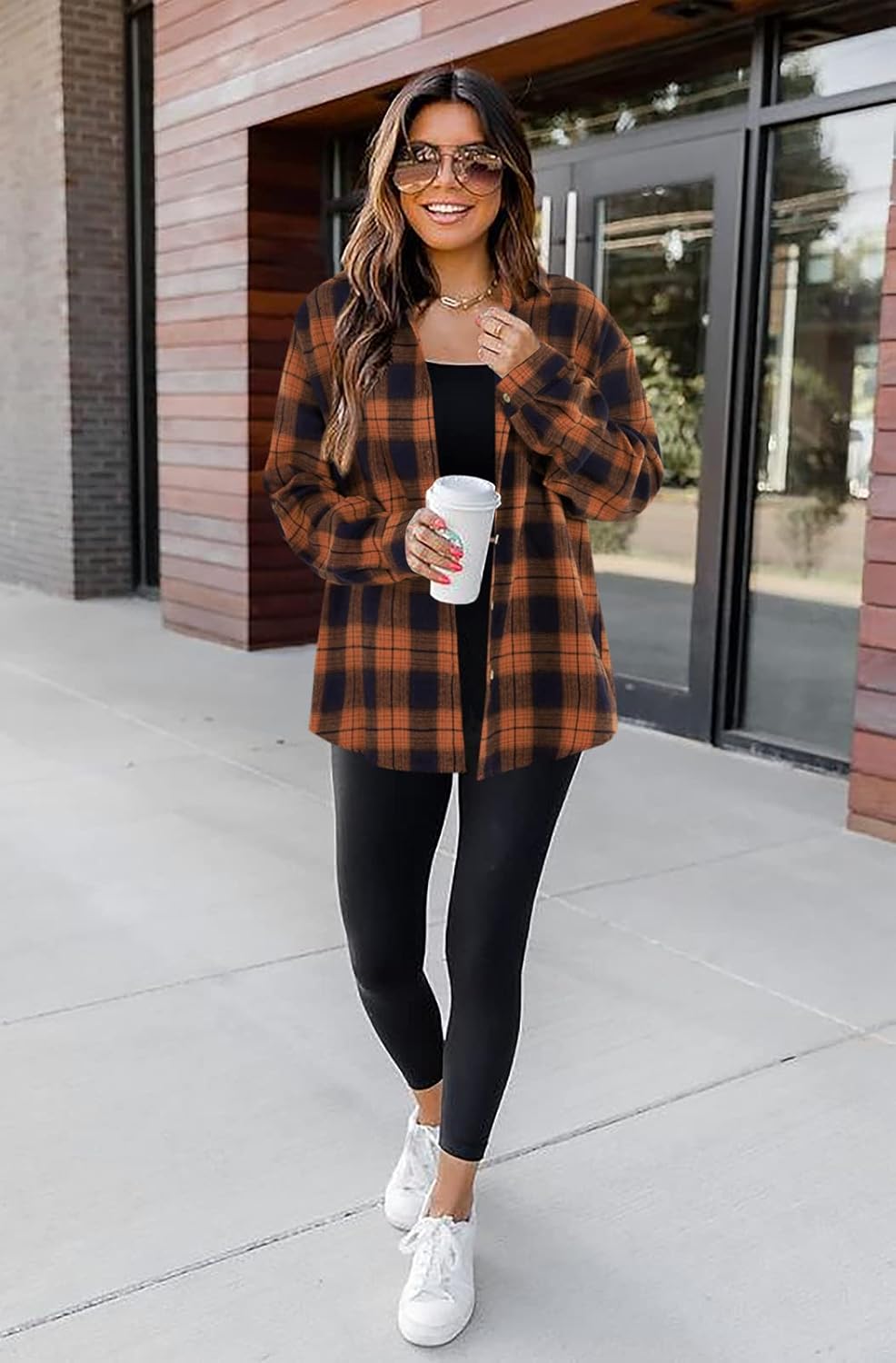 Wenrine Womens Long Sleeve Button Down Shirt Casual Plaid Flannel Shirt Collared Blouse Tops - Image 4