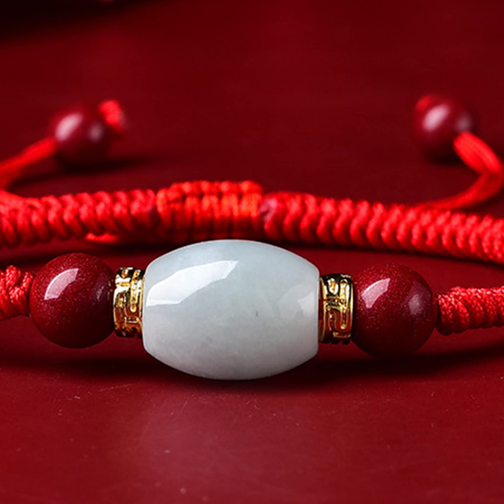 Pulsera de Cristal, Pulsera de Hilo Rojo, Pulsera Cuentas for Amuleto, espaciadoras cinabrio, Piedra talismán Ajustable